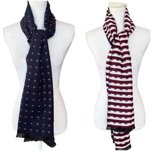 Wanted Italy Reversible Scarf Navy Blue Red Geometric Stripe Viscose Blend